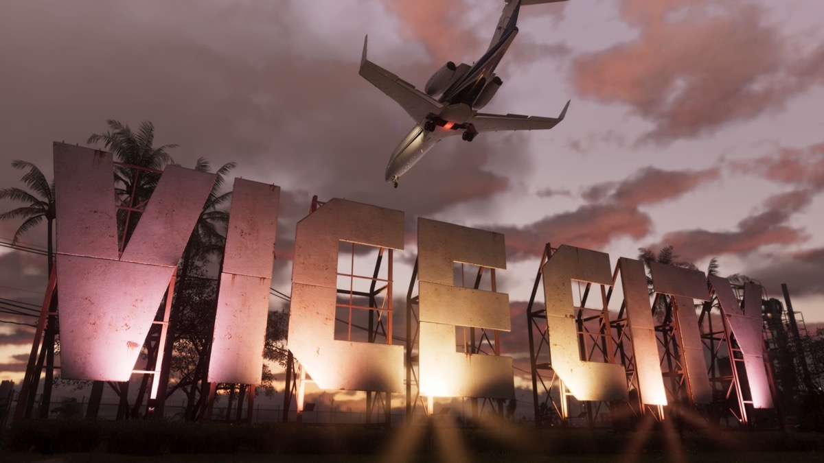 The Vice City sign at sunset