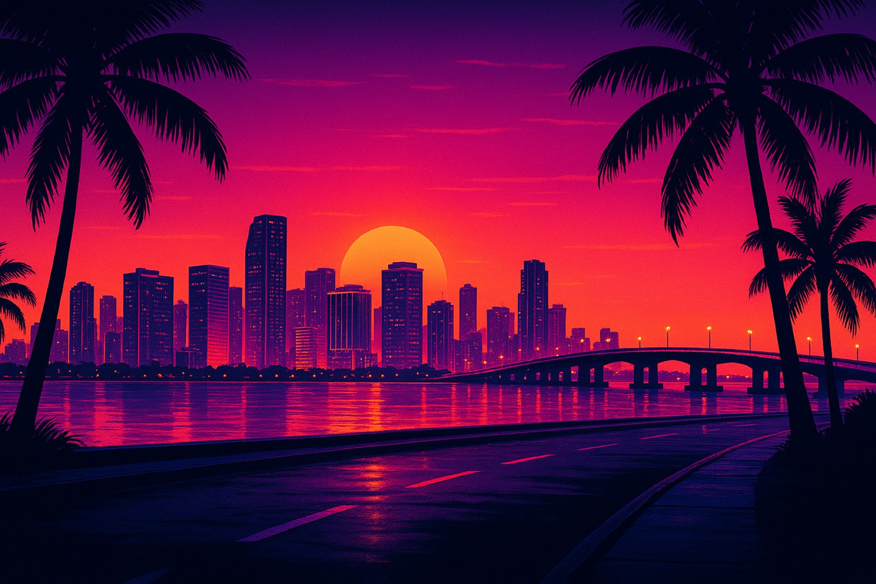 Wanted Wire illustration: the bay at sunset